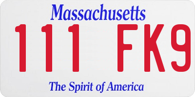 MA license plate 111FK9