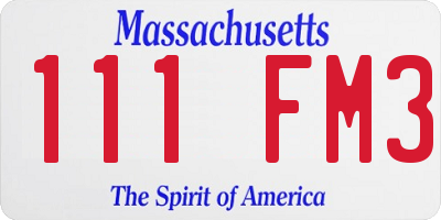 MA license plate 111FM3