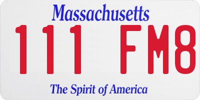 MA license plate 111FM8