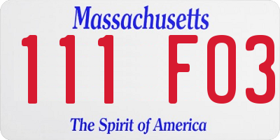 MA license plate 111FO3