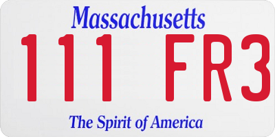 MA license plate 111FR3