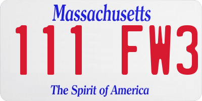 MA license plate 111FW3