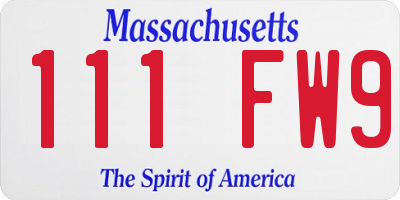 MA license plate 111FW9