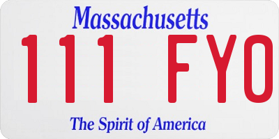 MA license plate 111FY0