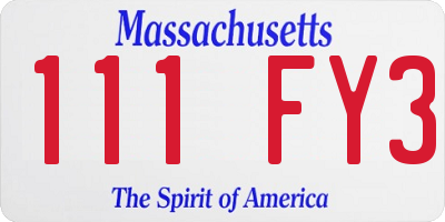 MA license plate 111FY3