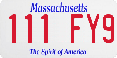 MA license plate 111FY9