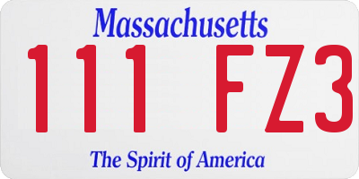 MA license plate 111FZ3