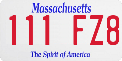 MA license plate 111FZ8