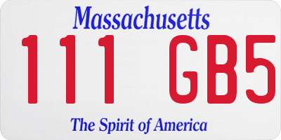 MA license plate 111GB5