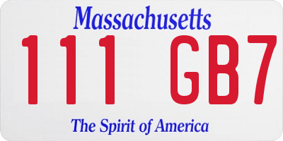 MA license plate 111GB7