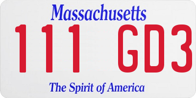 MA license plate 111GD3