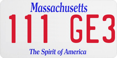 MA license plate 111GE3