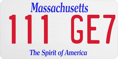 MA license plate 111GE7