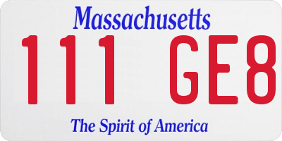 MA license plate 111GE8