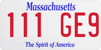 MA license plate 111GE9