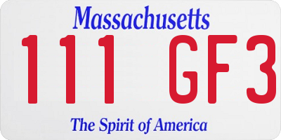 MA license plate 111GF3