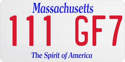 MA license plate 111GF7