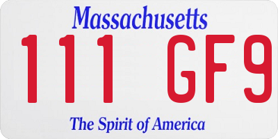 MA license plate 111GF9