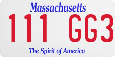 MA license plate 111GG3