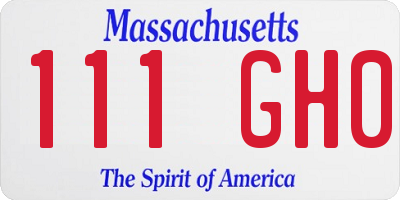 MA license plate 111GH0