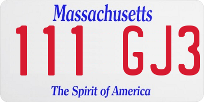 MA license plate 111GJ3