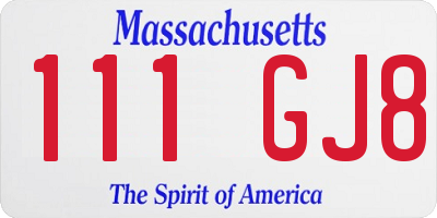 MA license plate 111GJ8