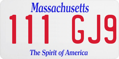 MA license plate 111GJ9