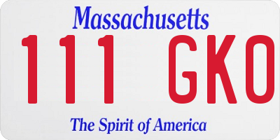 MA license plate 111GK0