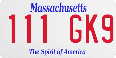 MA license plate 111GK9