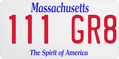 MA license plate 111GR8