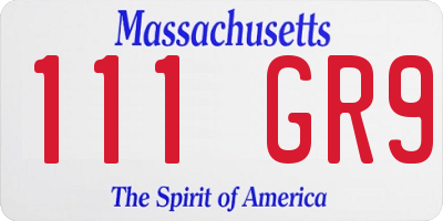 MA license plate 111GR9