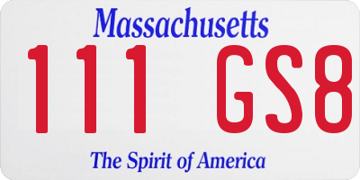 MA license plate 111GS8