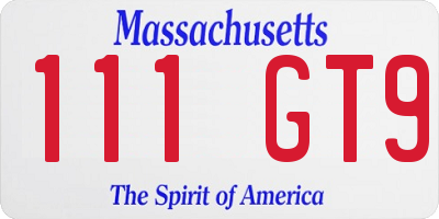 MA license plate 111GT9