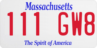 MA license plate 111GW8