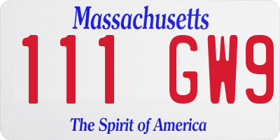 MA license plate 111GW9