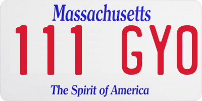 MA license plate 111GY0