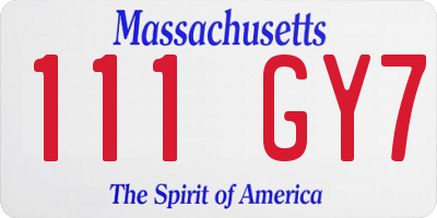 MA license plate 111GY7