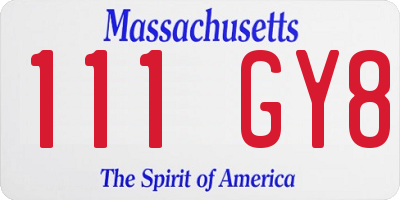 MA license plate 111GY8