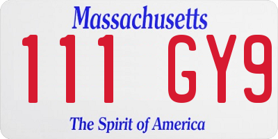 MA license plate 111GY9