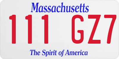 MA license plate 111GZ7