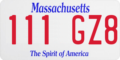 MA license plate 111GZ8
