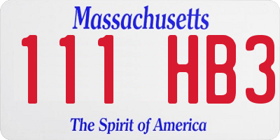 MA license plate 111HB3