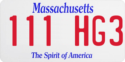 MA license plate 111HG3