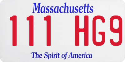 MA license plate 111HG9