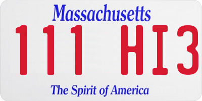 MA license plate 111HI3
