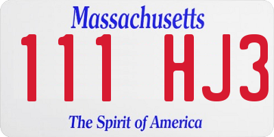 MA license plate 111HJ3