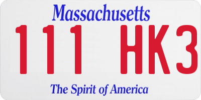 MA license plate 111HK3