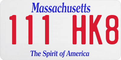 MA license plate 111HK8