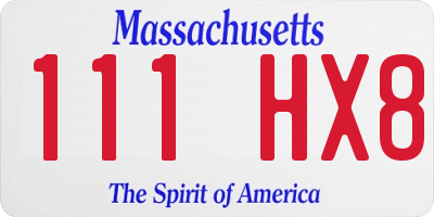MA license plate 111HX8