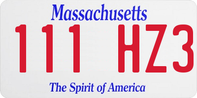 MA license plate 111HZ3
